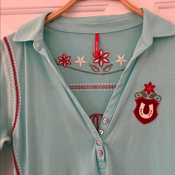 Alp N Rock women’s cowgirl themed Turquoise Polo with Embroidery - Picture 6 of 6